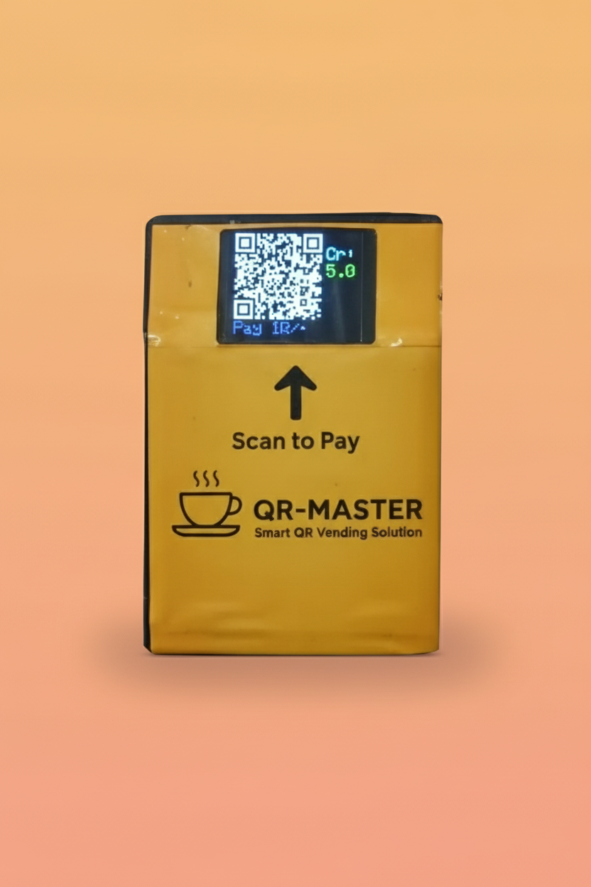 Yellow QR-Master smart QR vending machine with UPI WiFi vending machine payment solution on display