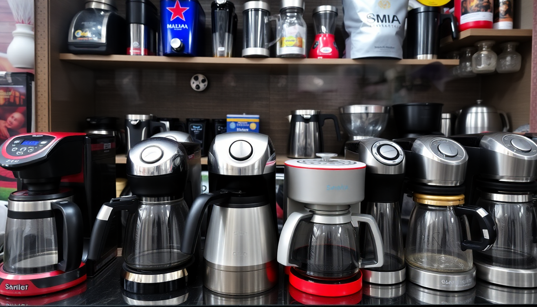 Variety of coffee machines displayed in a shop by a Coffee machine Supplier in Faridabad