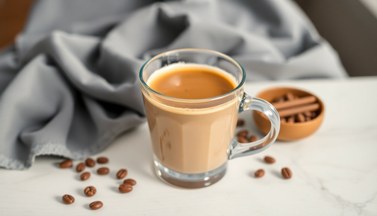 A cup of low sugar coffee premix on a table