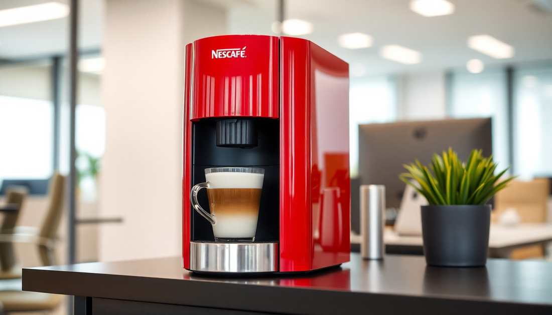 A sleek Nescafe coffee machine brewing coffee in Delhi office