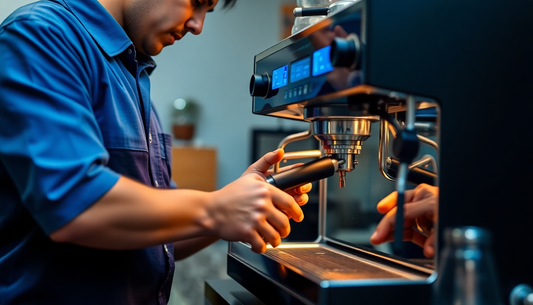 Person using a coffee machine preparing espresso with tea coffee machine AMC Delhi in modern kitchen