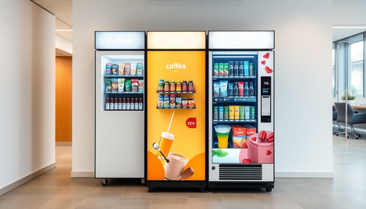 A coffee and tea vending machine in a modern office