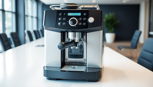 A professional coffee machine displayed in an office setting