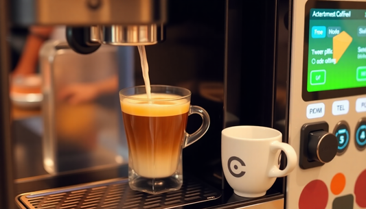 A coffee vending machine dispensing fresh premix coffee