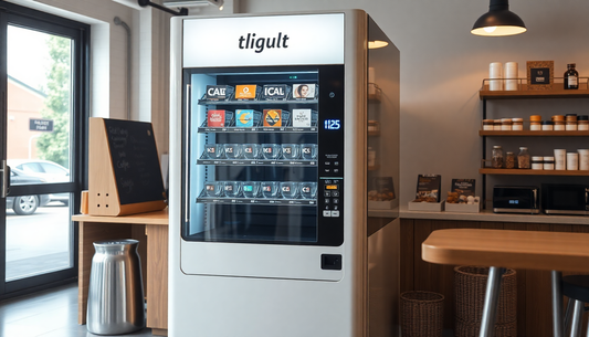 A modern coffee vending machine in a shop setting