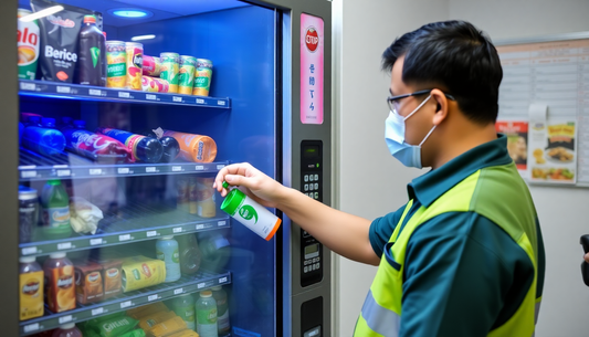 Technician refilling a vending machine in Delhi office
