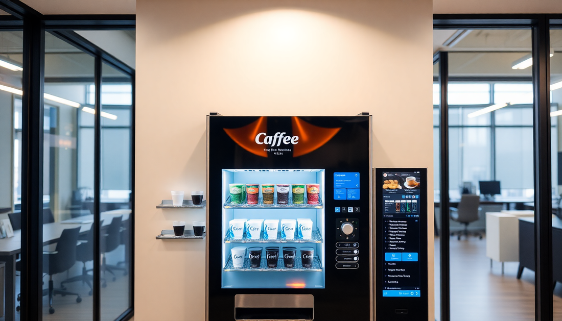 Modern coffee vending machine in an office setting