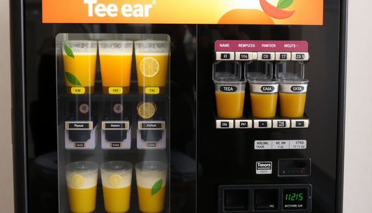 Tea vending machine dispensing premixed tea beverage