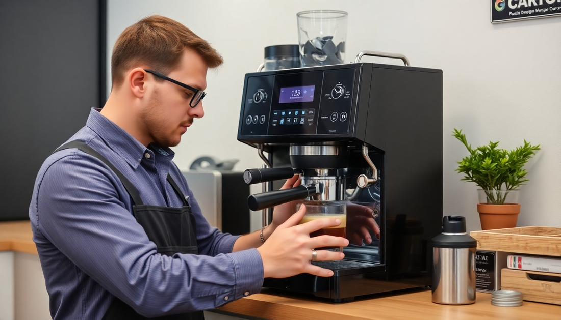 A technician repairing an office coffee machine