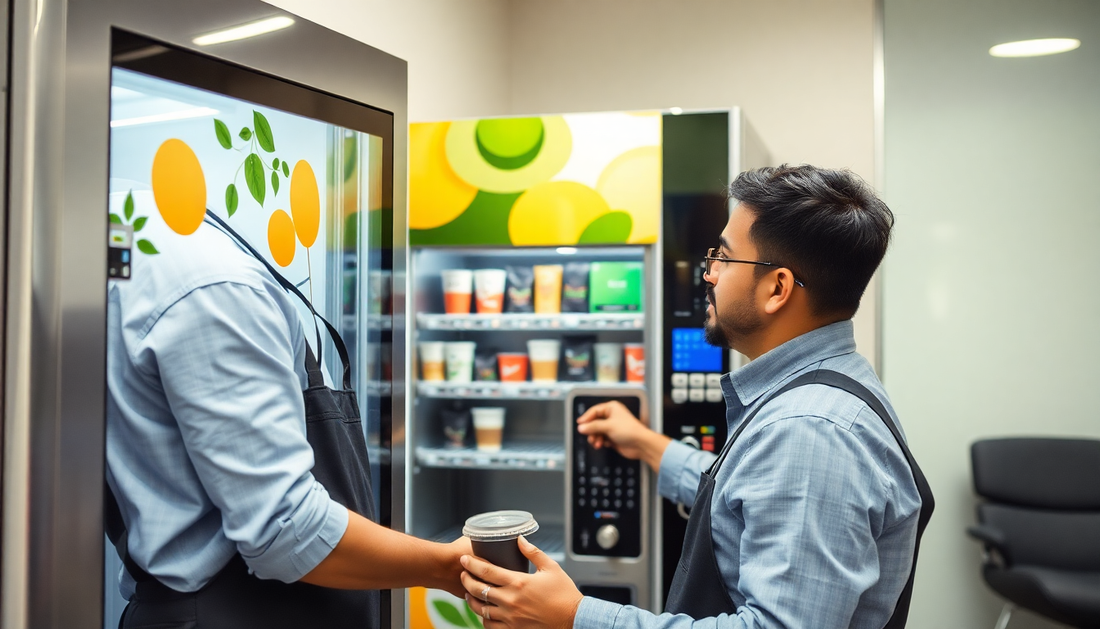 Technician installing a tea coffee vending machine in Delhi office