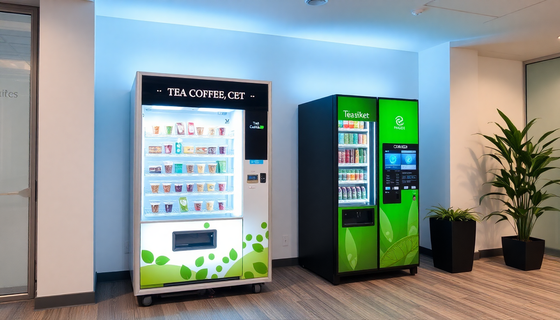 Modern tea coffee vending machine in an office setting