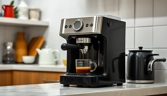 Modern coffee machine brewing espresso on kitchen counter with Amazon coffee machine deals Delhi