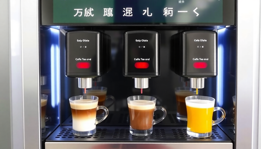 Automatic tea coffee vending machine dispensing hot drinks
