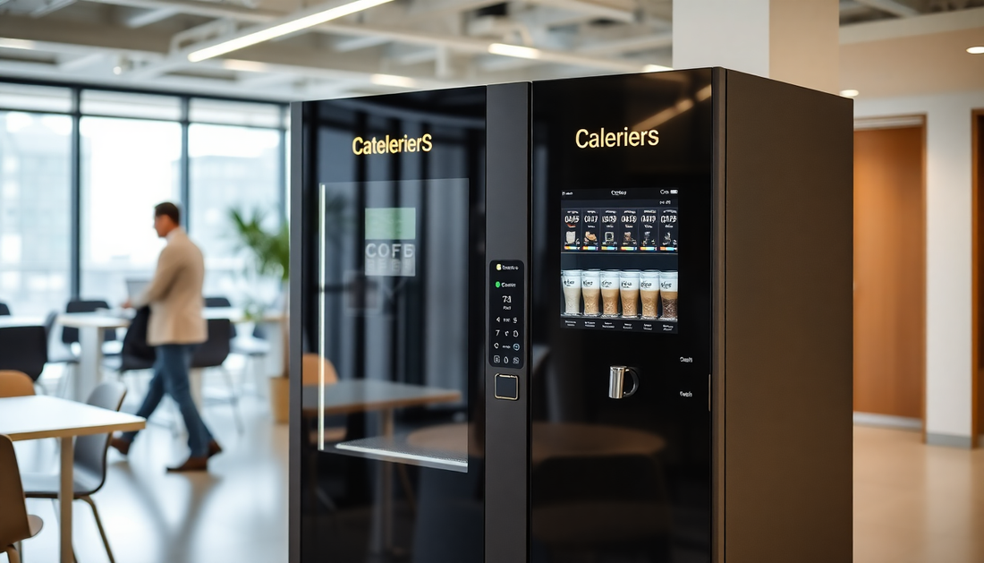 Modern coffee vending machine in a busy office