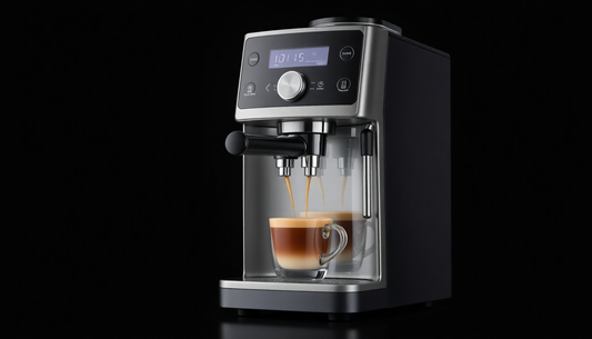A sleek Atlantis coffee machine brewing fresh coffee