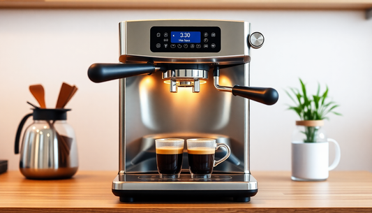 Modern office coffee machine brewing fresh coffee