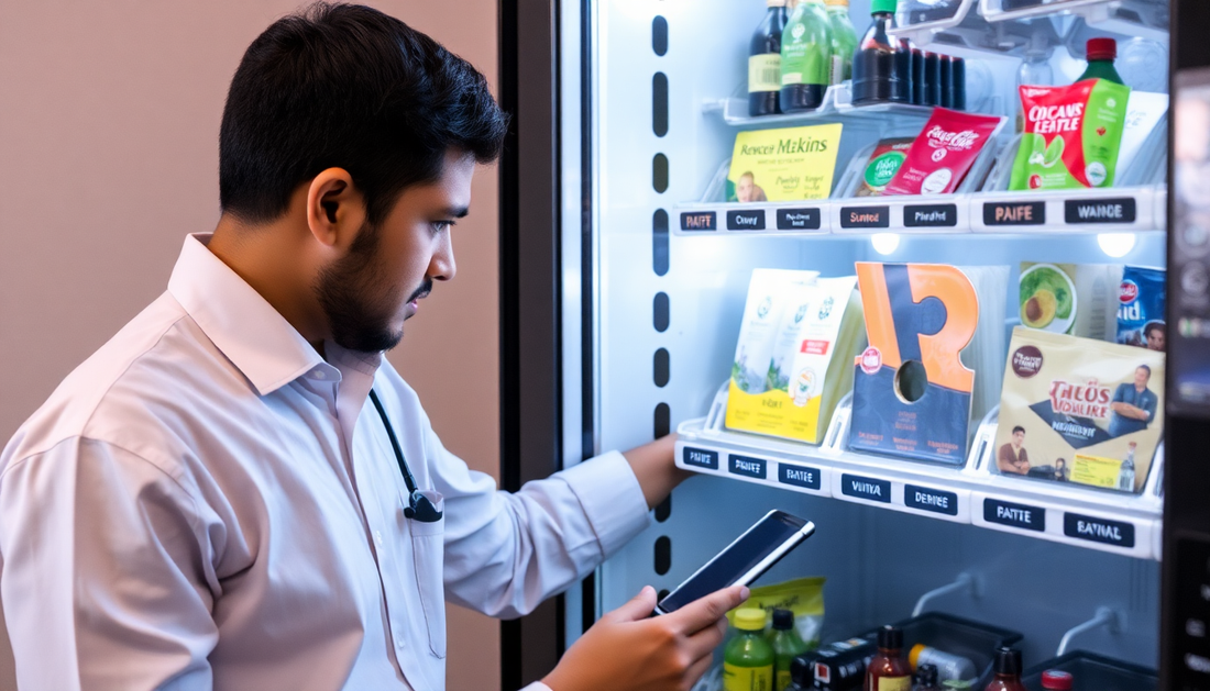 Technician repairing a vending machine in Delhi