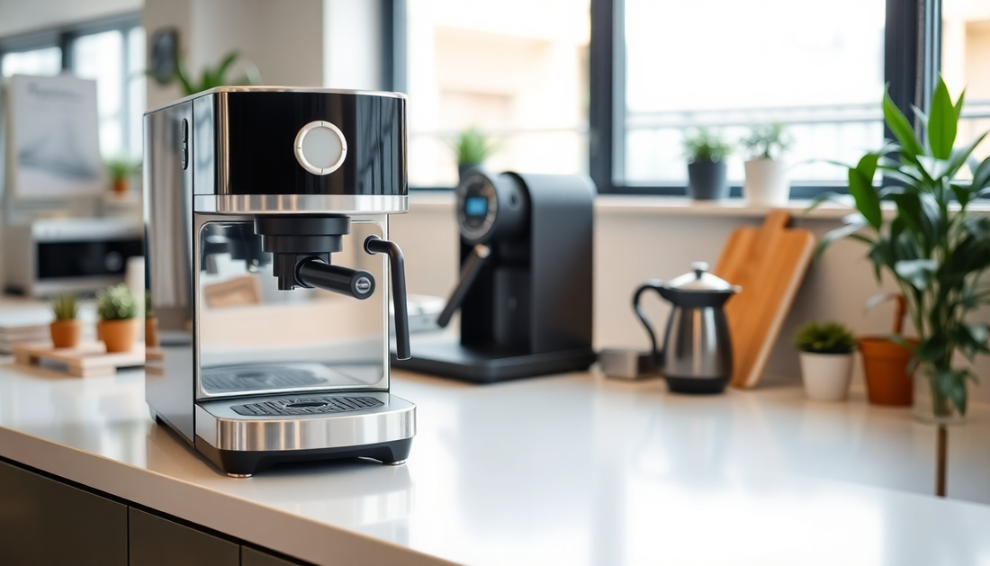 Modern coffee machine on a kitchen counter in office