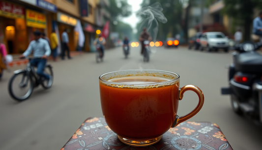 A steaming cup of instant tea on a Delhi street