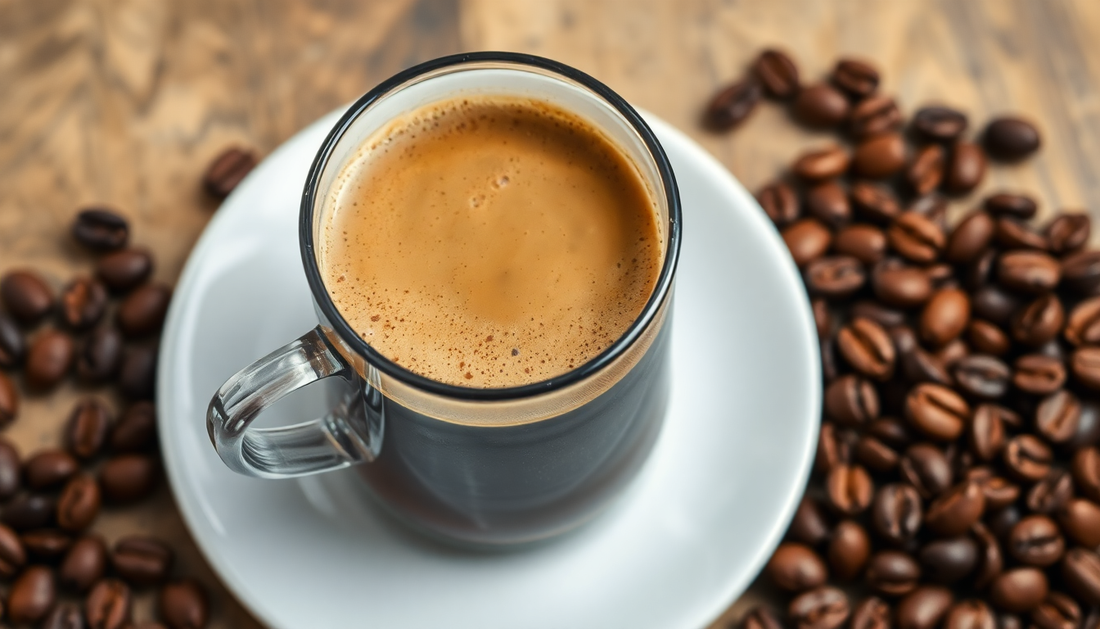 A cup of low sugar coffee premix with coffee beans