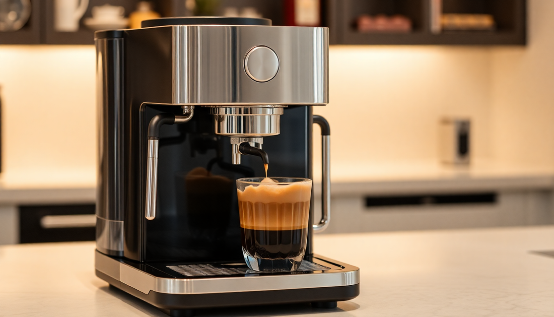 A sleek Atlantis coffee machine brewing fresh coffee