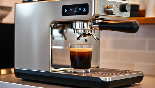 Sleek modern espresso coffee machine brewing a fresh cup of coffee showcasing the best coffee machine India