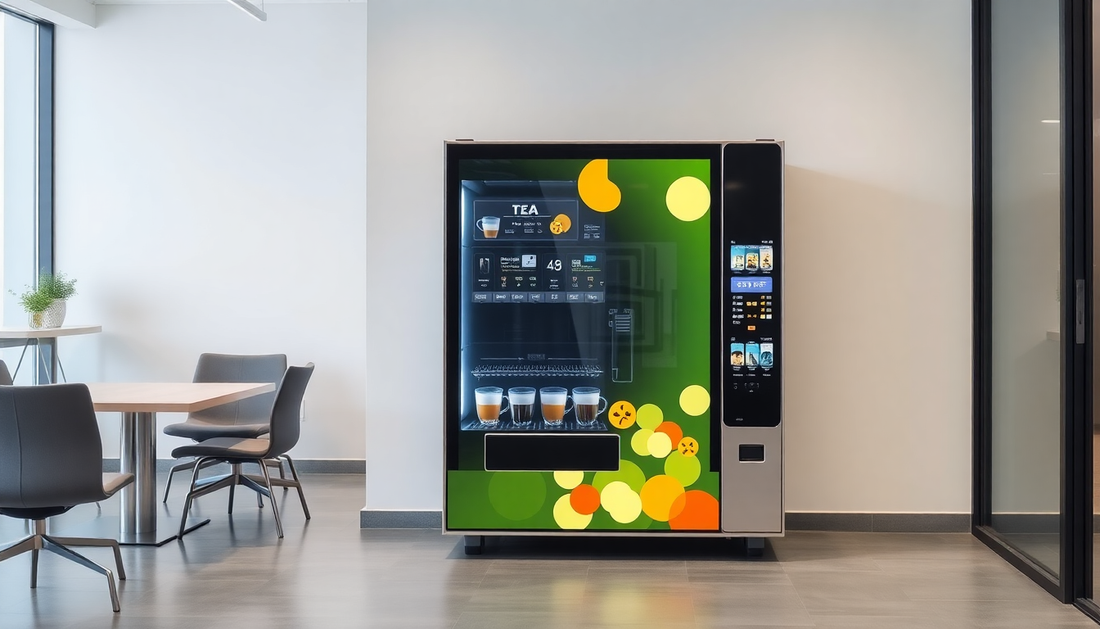 Modern tea and coffee vending machine in an office