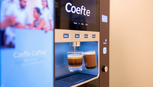 Automatic coffee vending machine dispensing coffee in Delhi office