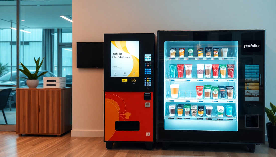 A modern hot beverage vending machine in an office