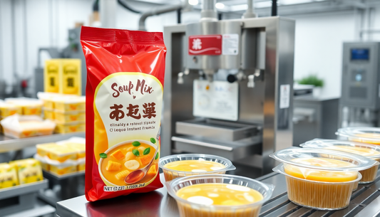 Packaging of instant soup premix in a modern factory