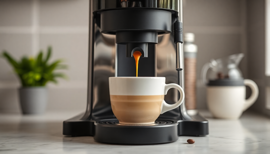 A sleek bean to cup coffee machine brewing fresh coffee