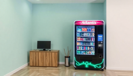 Modern vending machine with snacks and drinks in office space for Atlantis Vending Machine Service Delhi NCR