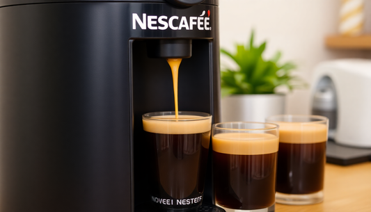 A Nescafé coffee machine brewing fresh coffee