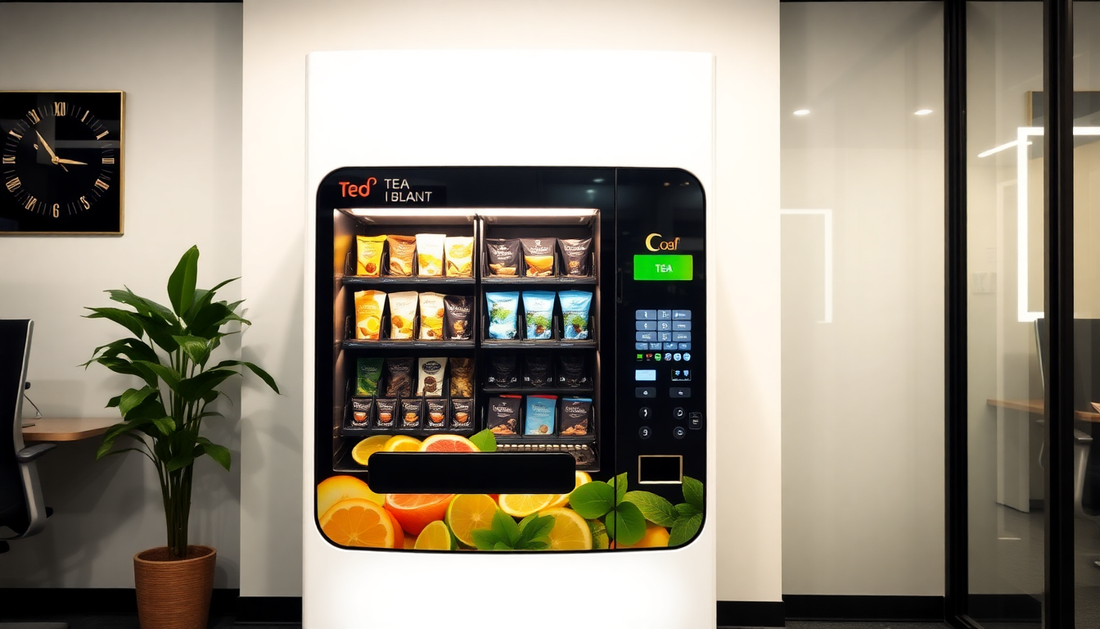 Modern tea coffee vending machine in an office setting