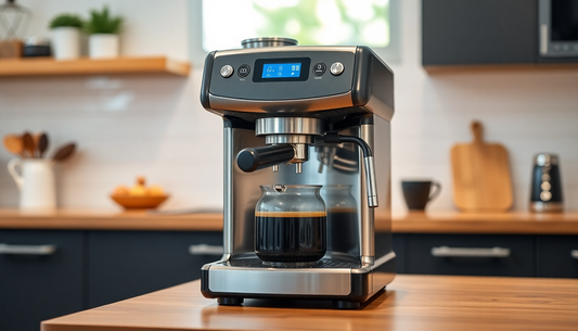 Modern espresso machine brewing coffee on wooden countertop highlighting ATLANTIS Coffee Machine price online