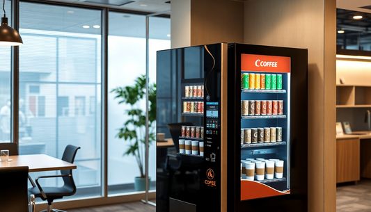 Modern office coffee vending machines Ghaziabad offering a variety of coffee options in a sleek office setting