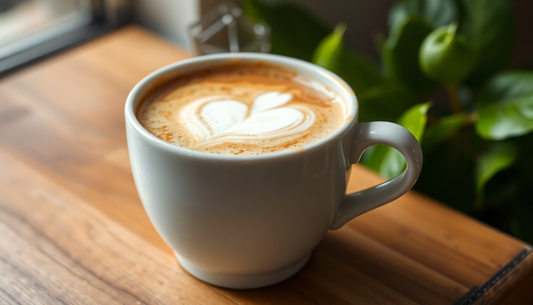 A steaming cup of cappuccino with frothy milk art