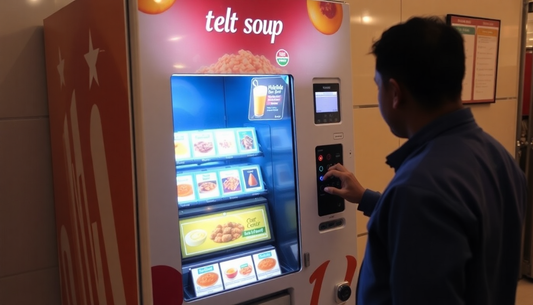 A vending machine dispensing hot soup in Delhi