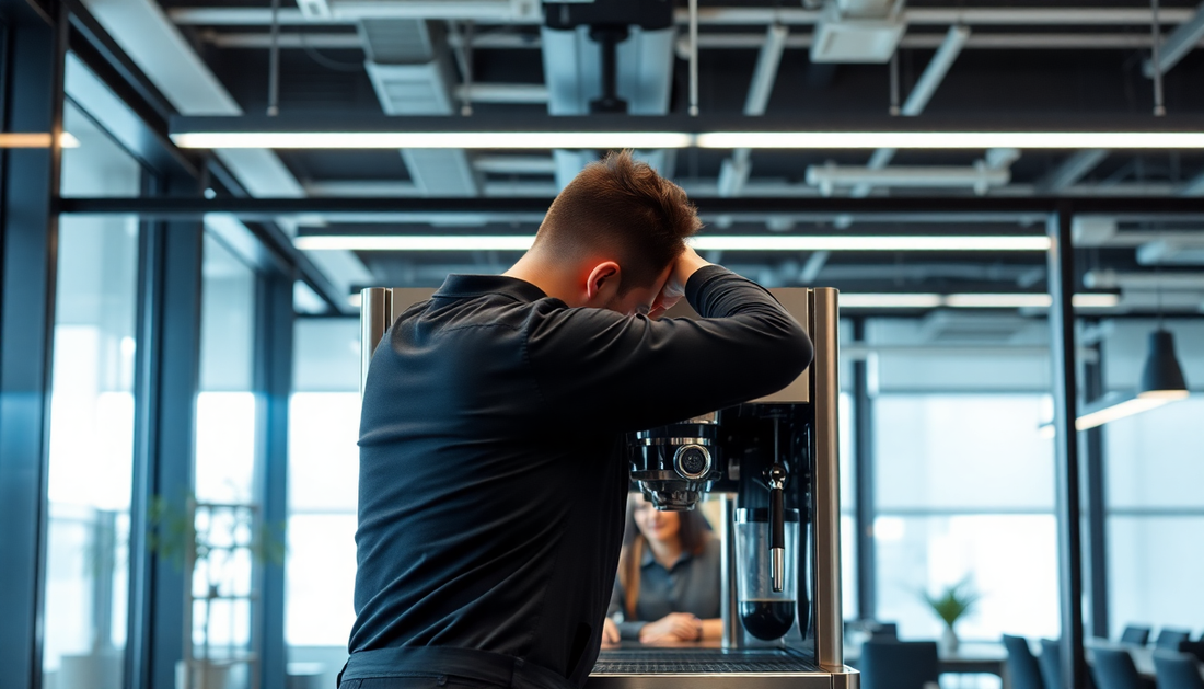 Technician installing a coffee machine in a modern office