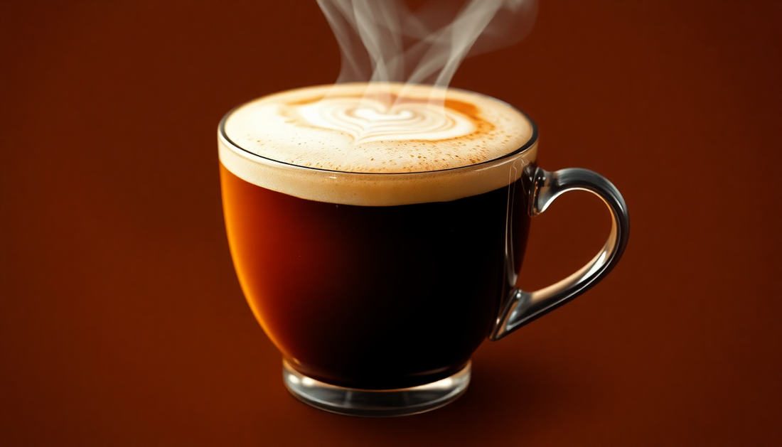 A steaming cappuccino cup with frothy milk art