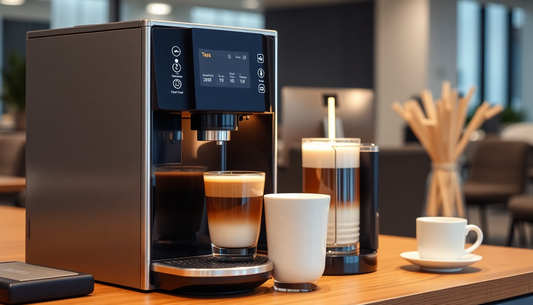Automatic tea coffee machine dispensing hot beverages in office