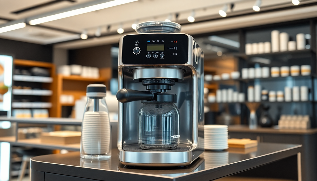 Modern coffee machine on a kitchen counter showcasing top coffee machine brands in Noida with a sleek design