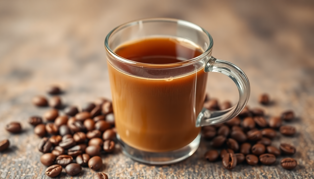 A cup of low sugar coffee premix with coffee beans