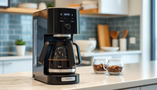 Modern black tea coffee machine on kitchen countertop showcasing tea coffee machine best price Delhi offer