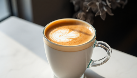 A steaming cup of cappuccino with frothy milk