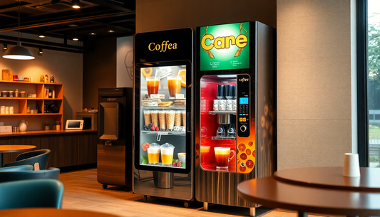 A modern automatic coffee tea vending machine in cafe