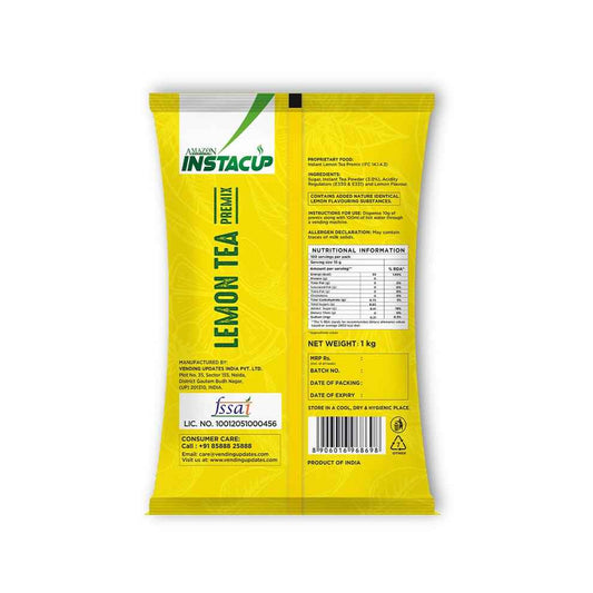 AMAZON Instacup Lemon Tea Powder 1kg pack with nutritional information and ingredient details