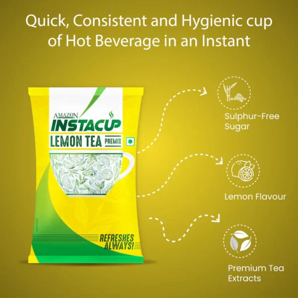 AMAZON Instacup Lemon Tea Powder sachet with lemon flavour and premium tea extracts for quick hot beverage