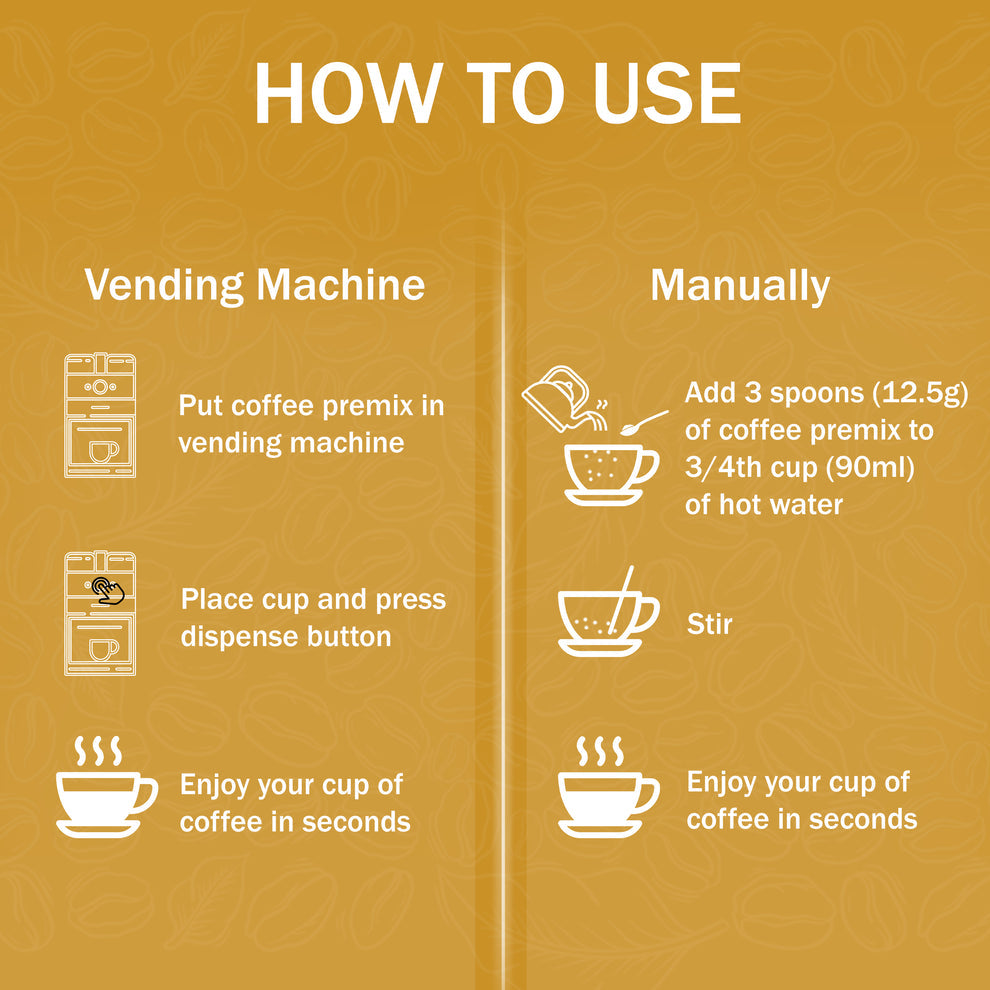 Instructions on how to use Amazon instant cappuccino powder with vending machine or manually