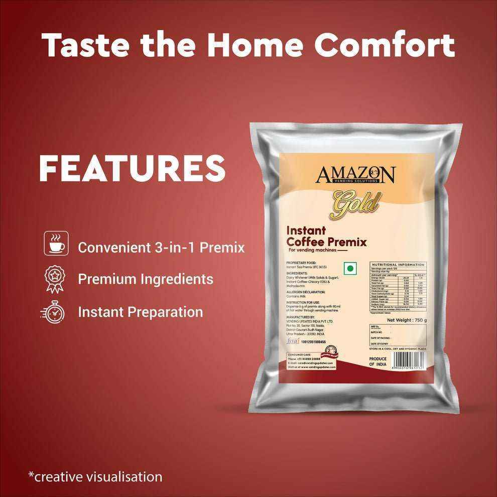 Amazon Gold instant coffee premix 3 in 1 package with premium ingredients and instant preparation